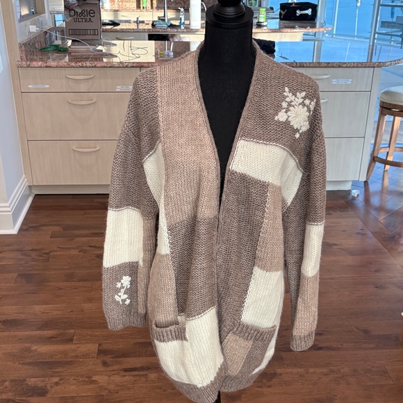 Johnny Was Sweaters - Johnny Was Alpaca Brown and Cream Women's Sweater